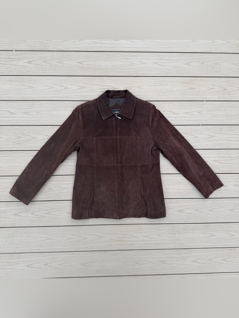 Outbrook Dark Brown Leather Suede Womens Jacket Size Medium Lined Vintage Y2K